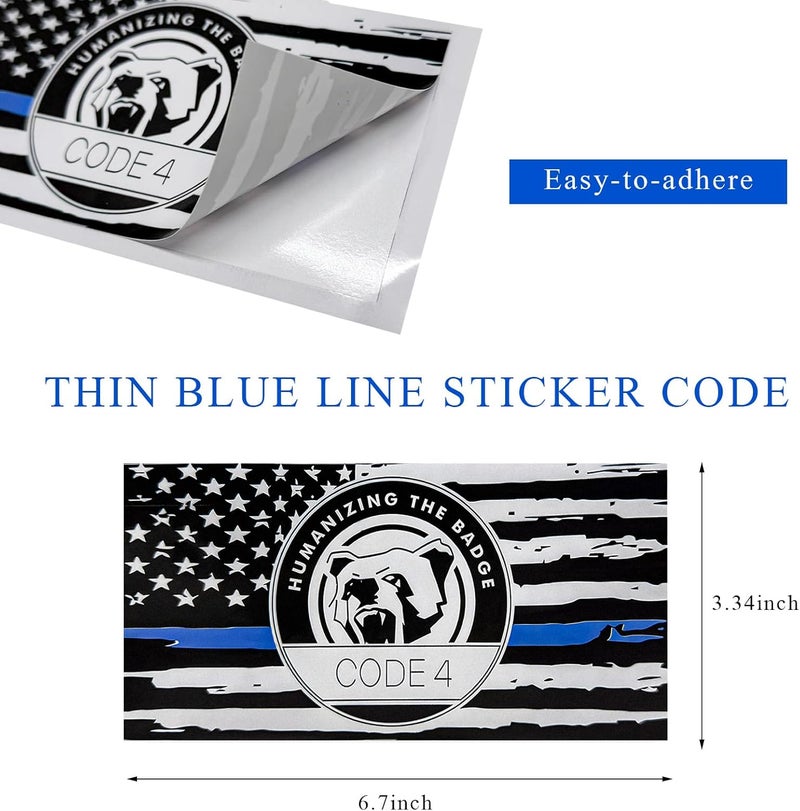 FSTURIOS Thin Blue Line Sticker Code 4, Police Support Sticker American Flag Thin Line Decal, Waterproof Thin Line Flag Stickers Support Law Enforcement for Car Window Laptop (Larger) - Image 2